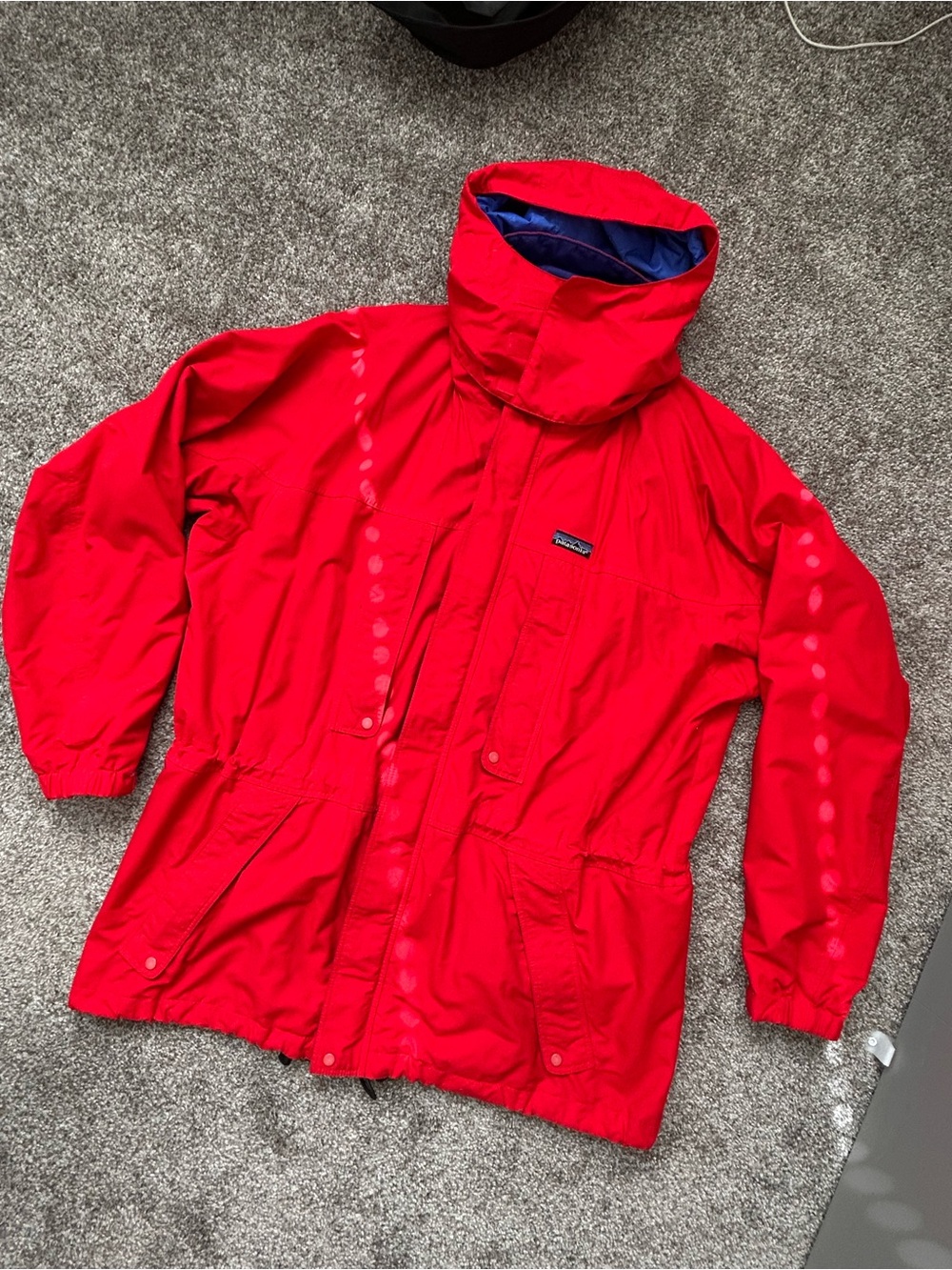 Patagonia Red Blue Windbreaker Jacket Size L Detachable Hood